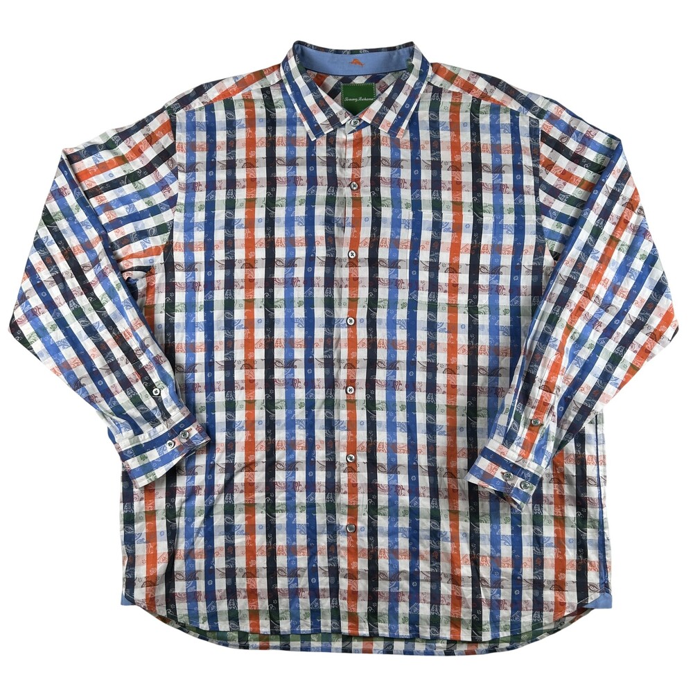 Tommy Bahama Shirt Mens 2XL Multicolor Plaid Long Sleeve Button Up Cotton Casual
